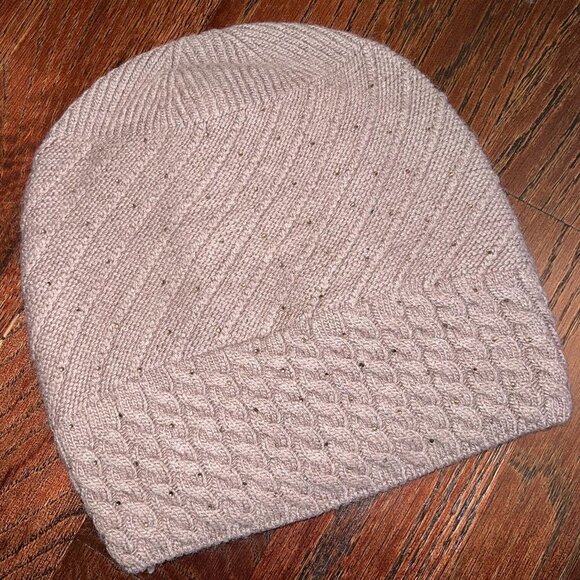 La-El Taupe Wool & Angora Warm Winter Beanie Hat With Decorative Beads